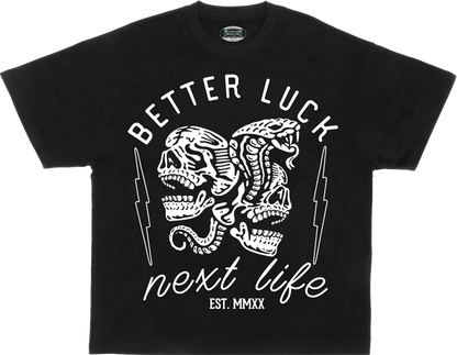 BETTER LUCK NEXT LIFE "SNAKES" HEAVYWEIGHT OVERSIZED TEE (Black/White)