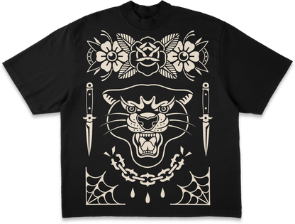 BETTER LUCK NEXT LIFE "THE PANTHER & THE KNIVES" HEAVYWEIGHT OVERSIZED TEE (Black/Cream)
