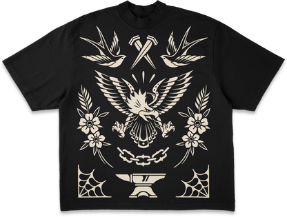 BETTER LUCK NEXT LIFE "THE EAGLE & THE ANVIL" HEAVYWEIGHT OVERSIZED TEE (Black/Cream)