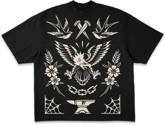 BETTER LUCK NEXT LIFE "THE EAGLE & THE ANVIL" HEAVYWEIGHT OVERSIZED TEE (Black/Cream)