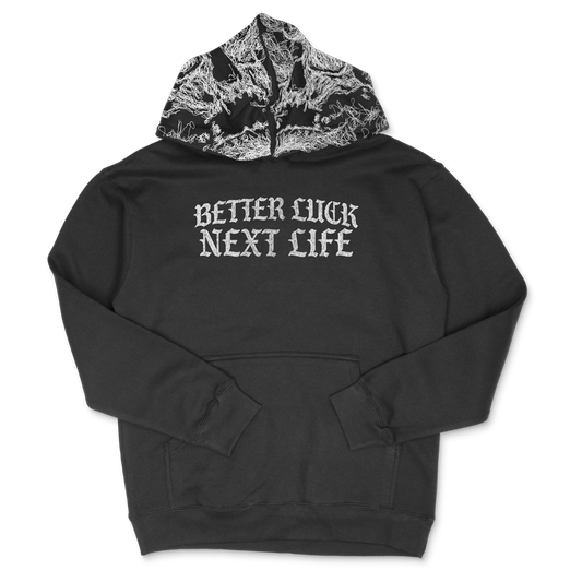 BETTER LUCK NEXT LIFE "TWIN SKULLS" RELAXED FIT HOODIE (Black/White)