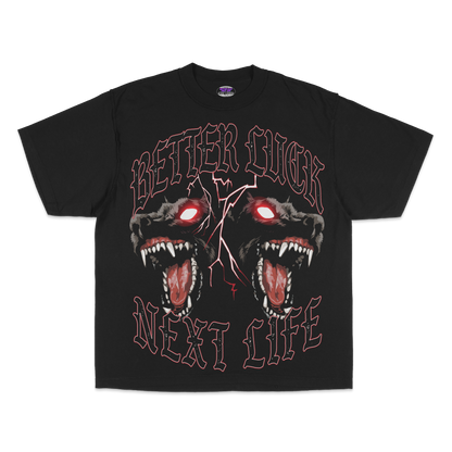 BETTER LUCK NEXT LIFE "HELLHOUNDS" OVERSIZED HEAVYWEIGHT TEE (Black/Red/White)