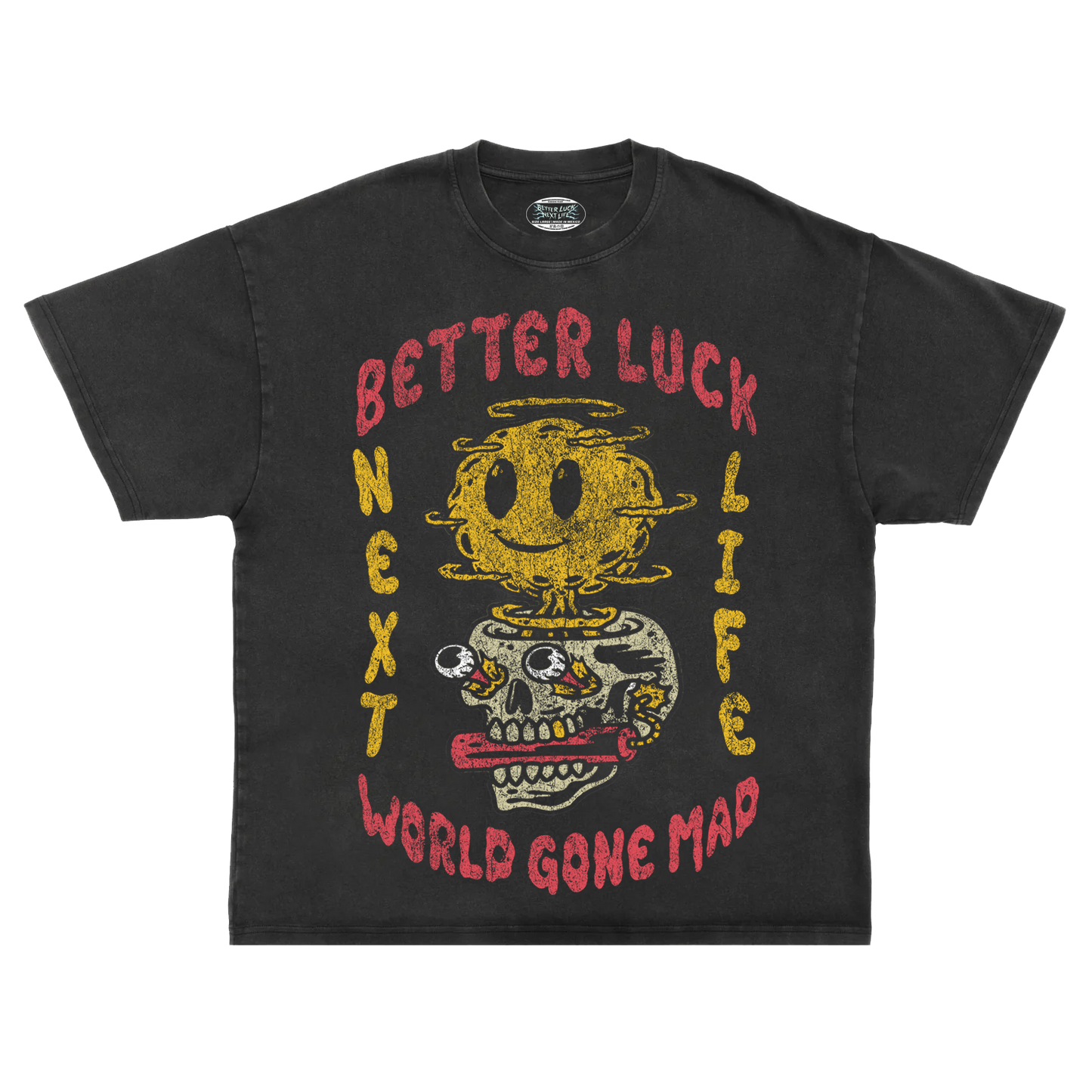 BETTER LUCK NEXT LIFE "WORLD GONE MAD" HEAVYWEIGHT OVERSIZED TEE (Acid Wash/Multi)