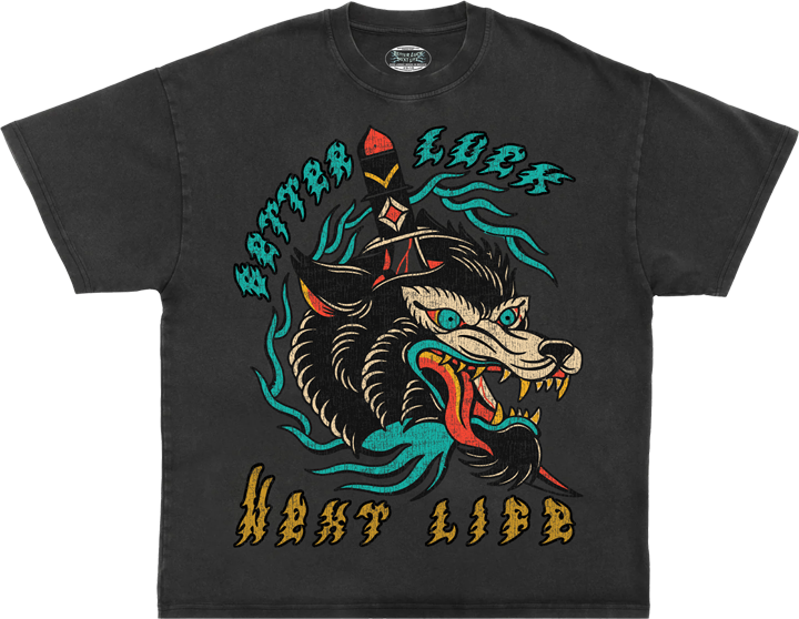 BETTER LUCK NEXT LIFE "WOLF STABBY STABBY" HEAVYWEIGHT OVERSIZED TEE (Acid Wash/Multi)