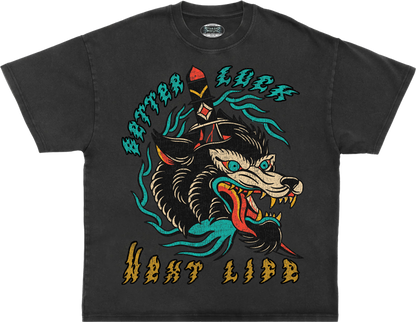 BETTER LUCK NEXT LIFE "WOLF STABBY STABBY" HEAVYWEIGHT OVERSIZED TEE (Acid Wash/Multi)