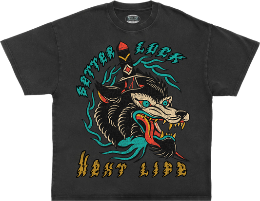 BETTER LUCK NEXT LIFE "WOLF STABBY STABBY" HEAVYWEIGHT OVERSIZED TEE (Acid Wash/Multi)
