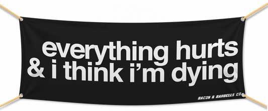 EVERYTHING HURTS & I THINK I'M DYING Banner (Black/White)